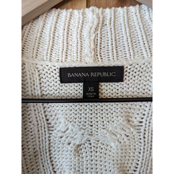 Banana Republic Chunky Knit Cardigan Open Front Neutral 100% Cotton White XS - Picture 4 of 8